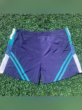 Vintage SPACE blue nylon swim trunks - needs elastic repair